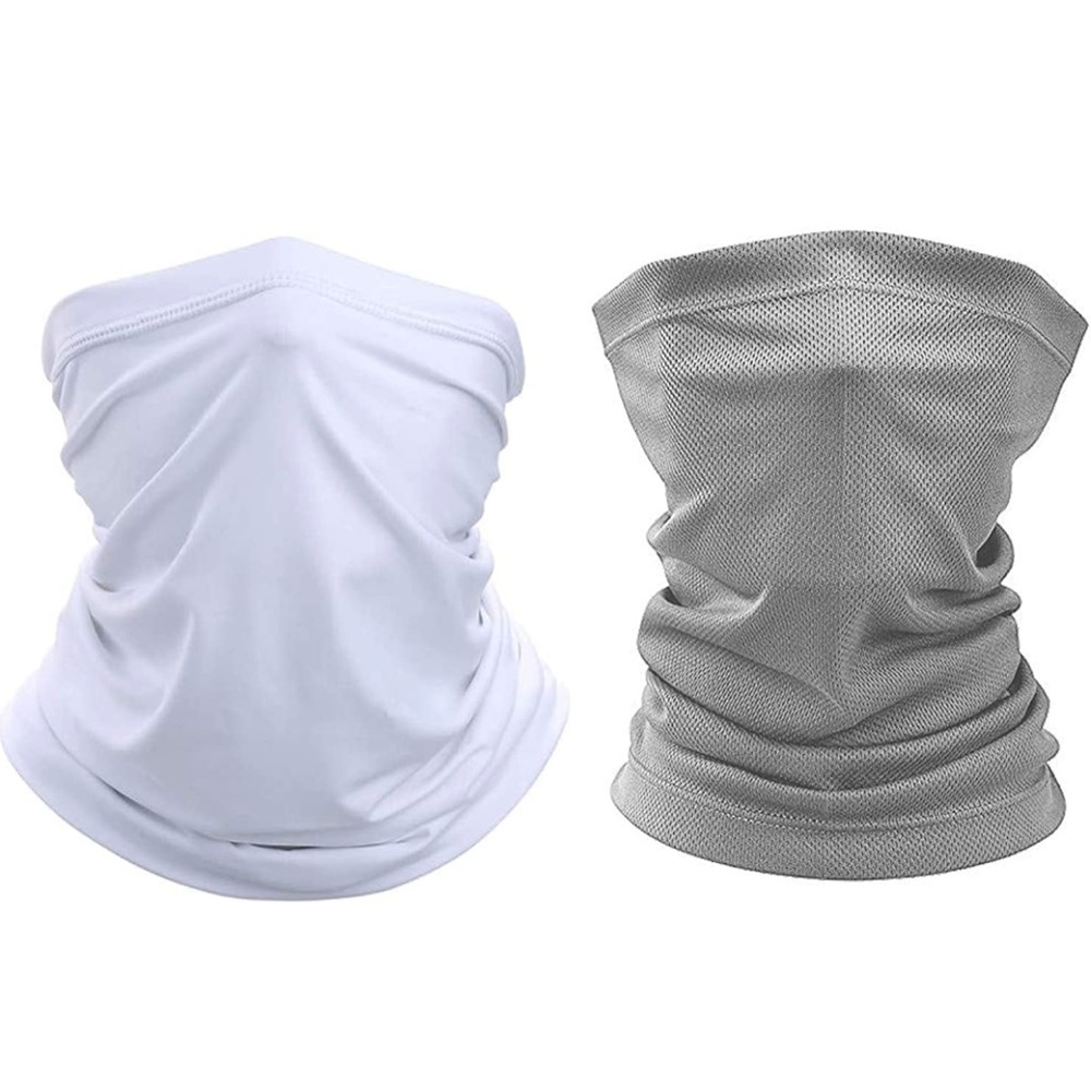 UV Dust Protection Breathable Face Cover,Unisex Headband Face Mask[2 Pack] White